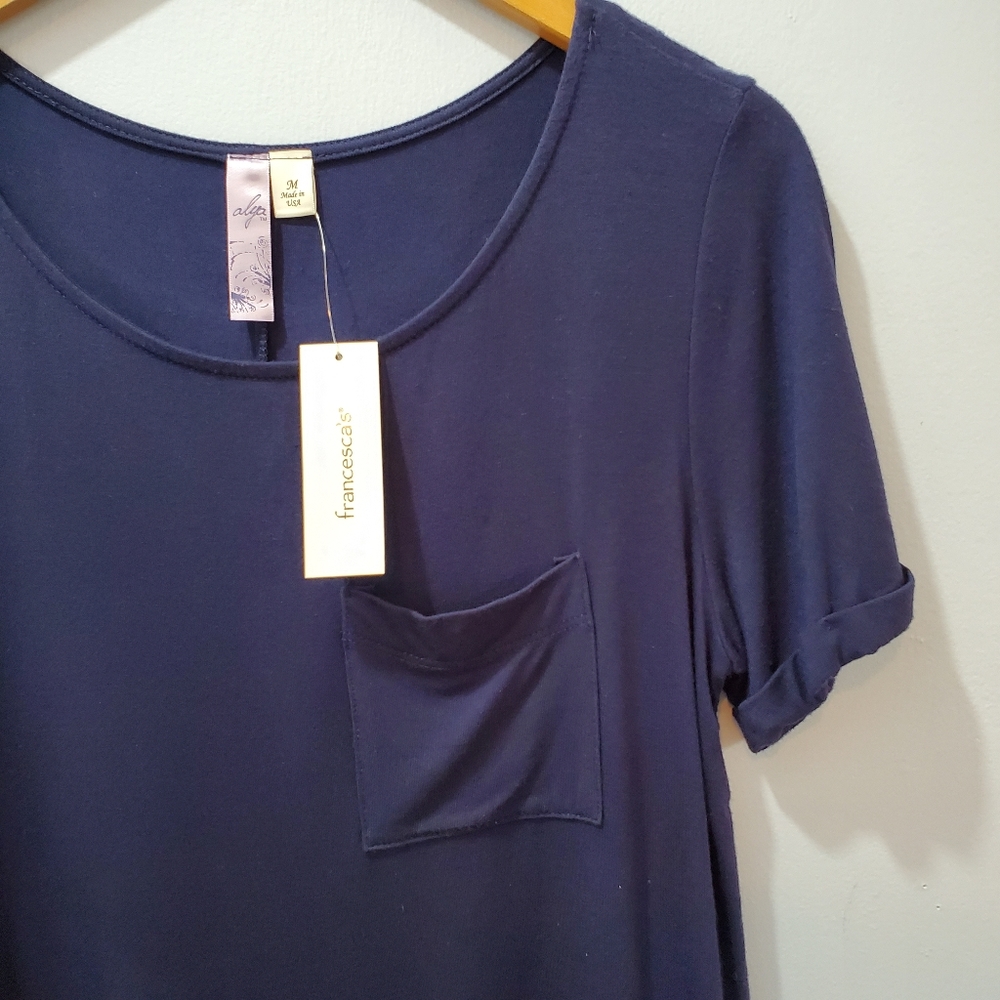 Francesca's Navy Tee Shirt Dress with Pocket - Picture 5 of 8